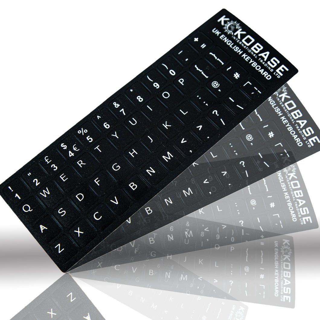 KOKOBASE English UK Replacement Keyboard Stickers - Universal Black Lettering for All Laptop and Desktop Keyboards