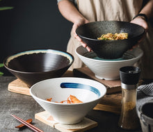 Load image into Gallery viewer, KOKOBASE Handcrafted Large Ramen Bowl Set with Chopsticks and Spoons - Perfect for Asian Cuisine - 1500ml, Dark Black, Microwave and Dishwasher Safe
