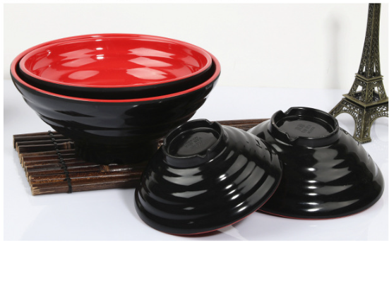KOKOBASE 6-Piece Premium Melamine Dining Set – 2 Red & Black Bowls, 2 Spoons, 2 Pairs of Chopsticks – Versatile for Asian Cuisines, Ramen Bowl Microwave & Dishwasher Safe
