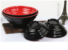 Load image into Gallery viewer, KOKOBASE 6-Piece Premium Melamine Dining Set – 2 Red &amp; Black Bowls, 2 Spoons, 2 Pairs of Chopsticks – Versatile for Asian Cuisines, Ramen Bowl Microwave &amp; Dishwasher Safe
