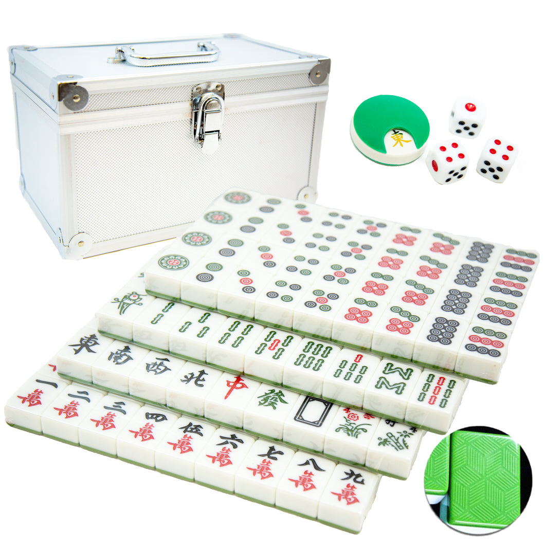 🀄️ KOKOBASE Professional Aluminum Rigid Box Chinese Mahjong Game Set - Double Happiness (Green) - Includes 144 Medium Size Tiles, 3 Dice, and Wind Indicator  🎲 麻將麻雀鋁盒