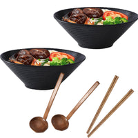 KOKOBASE Handcrafted Large Ramen Bowl Set with Chopsticks and Spoons - Perfect for Asian Cuisine - 1500ml, Dark Black, Microwave and Dishwasher Safe