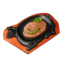 Load image into Gallery viewer, 🐮 Bull Cow Cast Iron Sizzler Plate with Wooden Stand - Sizzling Platter for Steaks, Fajitas, Kebabs 🌶️
