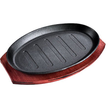 Load image into Gallery viewer, 🥩 2 PCS Cast Iron Sizzler Hot Serving Steak Plate Pan with Wooden Tray - Grill Platter for Sizzling Dishes 🌶️
