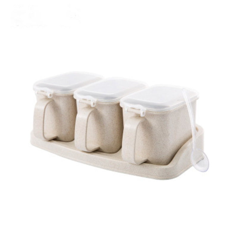 3 Grids Plastic Spice Container Jar Condiment Dispenser Salt Seasoning Box