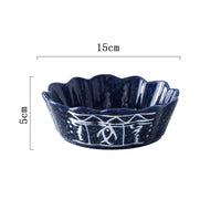 Authentic Deep Blue Textured Japanese Style Porcelain Chrysanthemum Bowl