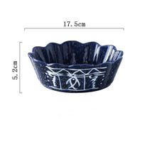 Authentic Deep Blue Textured Japanese Style Porcelain Chrysanthemum Bowl