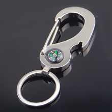 Load image into Gallery viewer, Stainless Steel Compass Carabiner Keychain - Polished Finish Swivel Latch Keychain with Keyring - Navigational Tool and Stylish Accessory
