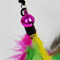 Cat Feather Wand Stick Wire Teaser Kitten Toy Dangle Bell Interactive Play Toys