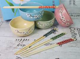 KoKobase Boxed Gift Set 4 Pairs Of Ceramics Chinese Chopsticks with Rice Bowls KOKOBASE