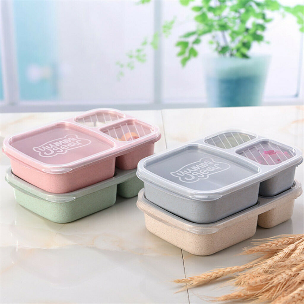 Lunch Box Plastic Containers 3-Compartment School Students Lunch Food Boxes