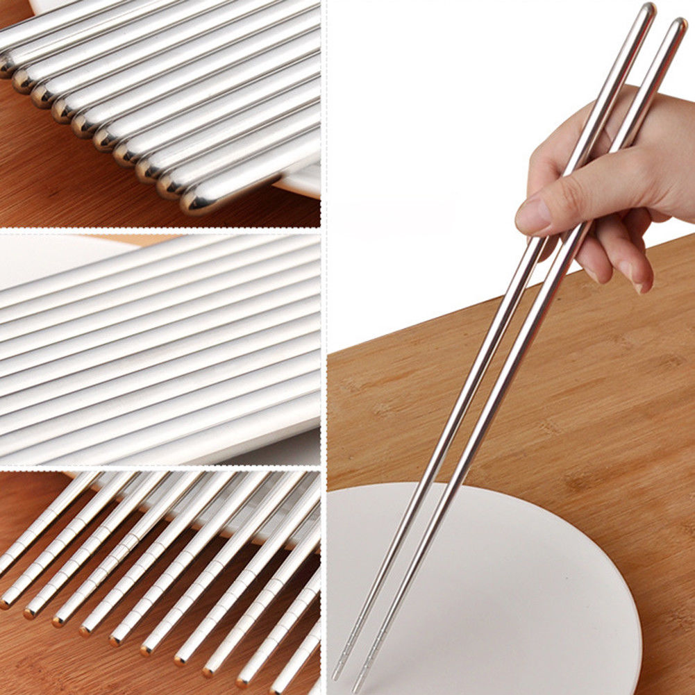 PAIRS STAINLESS STEEL METAL TWIST TRADITIONAL CHINESE CHOPSTICKS