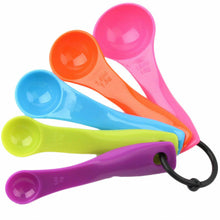 Load image into Gallery viewer, Rainbow 5-Piece Plastic Measuring Spoon Set - Colorful Baking and Cooking Utensils
